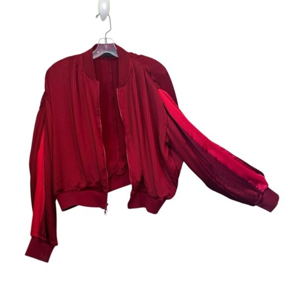 Aritzia Golden TNA NEW Bailer Pleated Oversize Balloon Track Bomber Jacket Satin - Picture 3 of 16